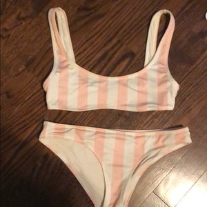 Solid and stripes pink and white bikini!